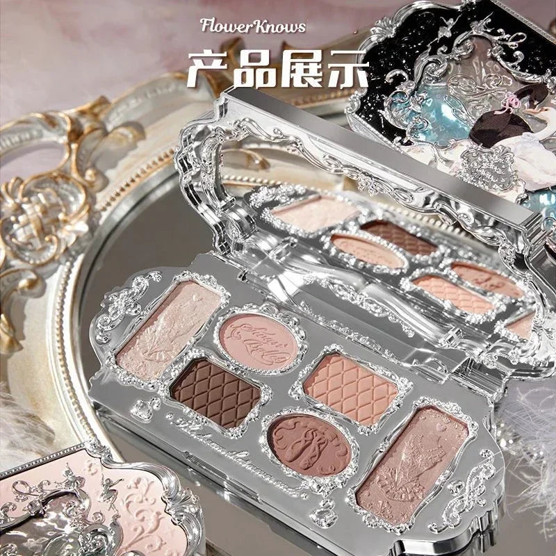 Flower Knows Swan Ballet Eyeshadow Palette Matte Fine Shimmer Pearl Face Palette 6 Colour Glitter Eye Shadow