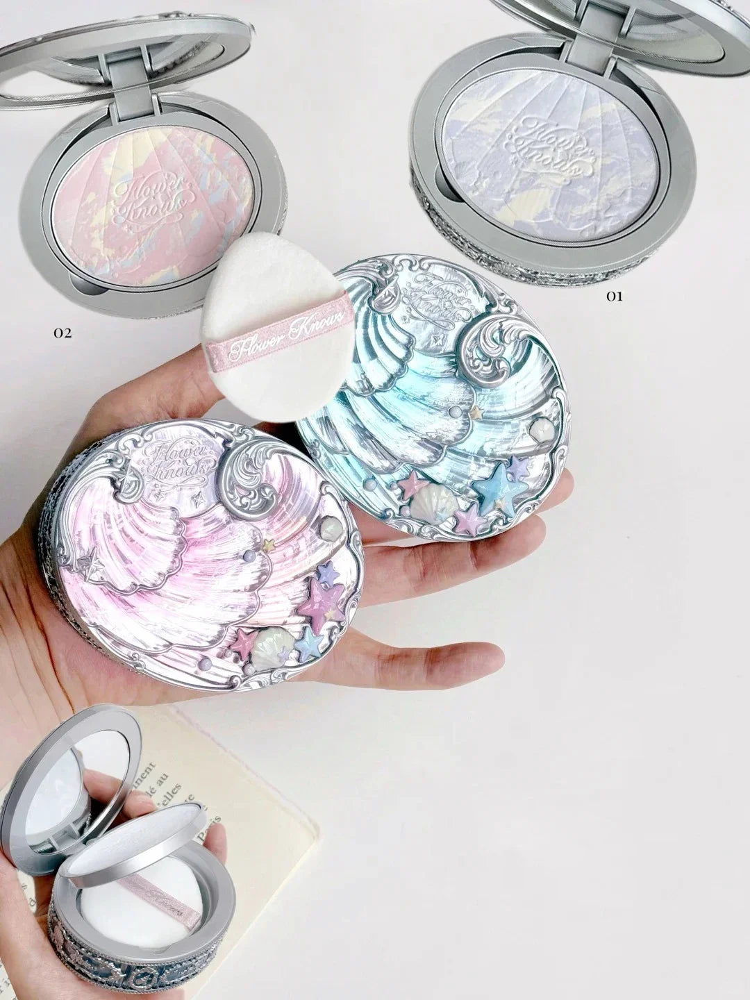 Flower Knows  Shell's Jewel Mermaid Makeup Gift Set Eyeshadow Lip Gloss Blush Ocean Theme Cosmetic Kit for Girls New Arrival