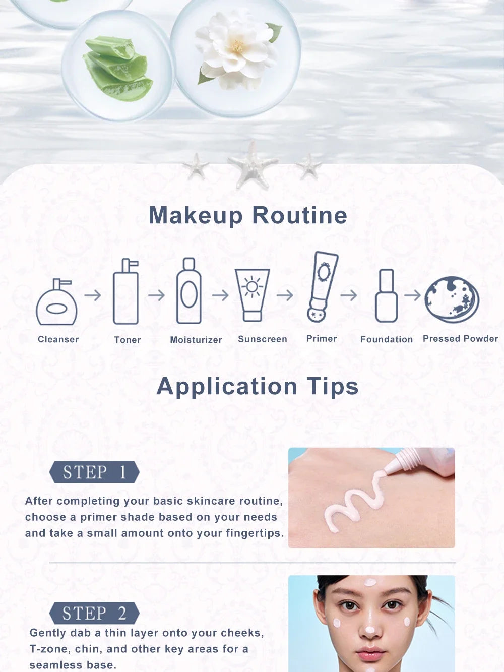 Flower Knows Primer Makeup Shells Jewel Radiance Hydrating Long Lasting Vegan Cruelty Free Base Primer 45g
