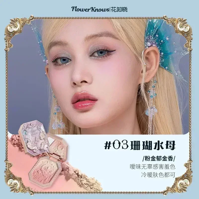 Flower Knows Moonlight Mermaid Gradient Blush Palette Long Lasting Matte Natural Brightening Multi-Color Combo Blush Makeup