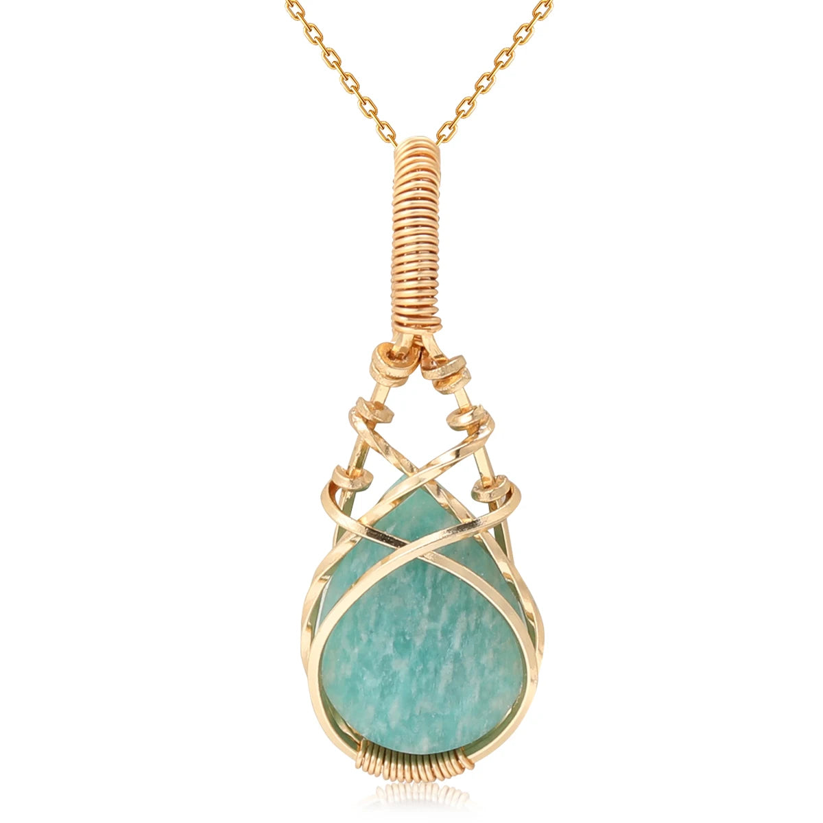Natural Stone Crystal Teardrop Pendant Necklace – Elegant Women’s Jewelry, Stainless Steel Chain Gift