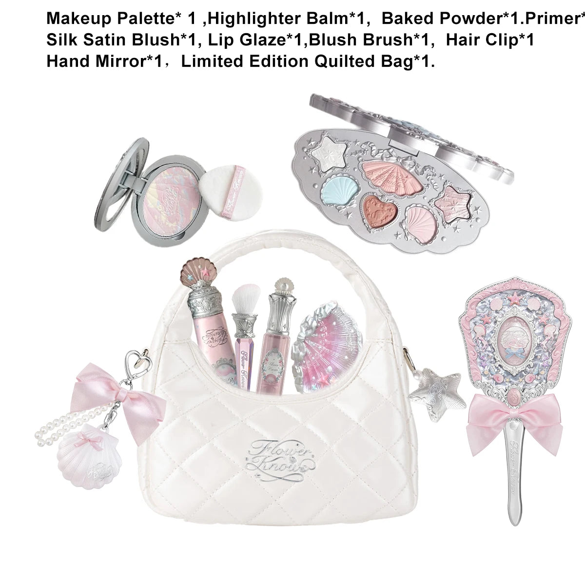 Flower Knows Full Coverage Eyeshadow Highlighter Lip Glaze Primer Collection - Long Lasting Waterproof Pigment Makeup Set
