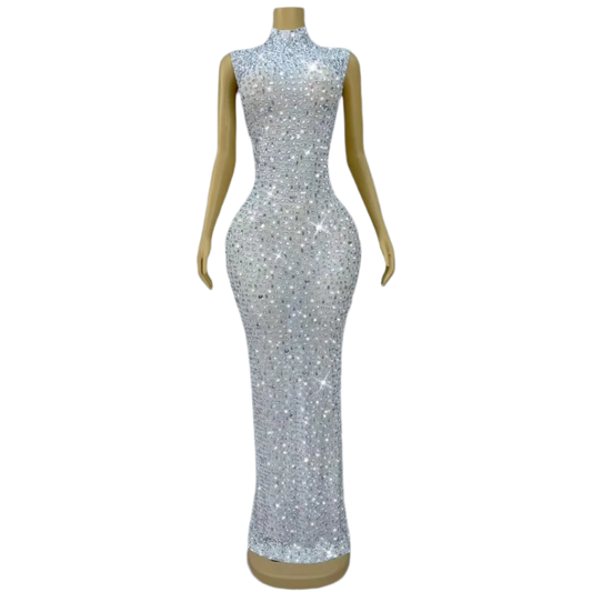 Elegant Luxury Sparkly Crystals Sleeveless Tight Fitting Dress Birthday Party Sexy Lady Evening Dress Photo Shoot Wear Gesebei