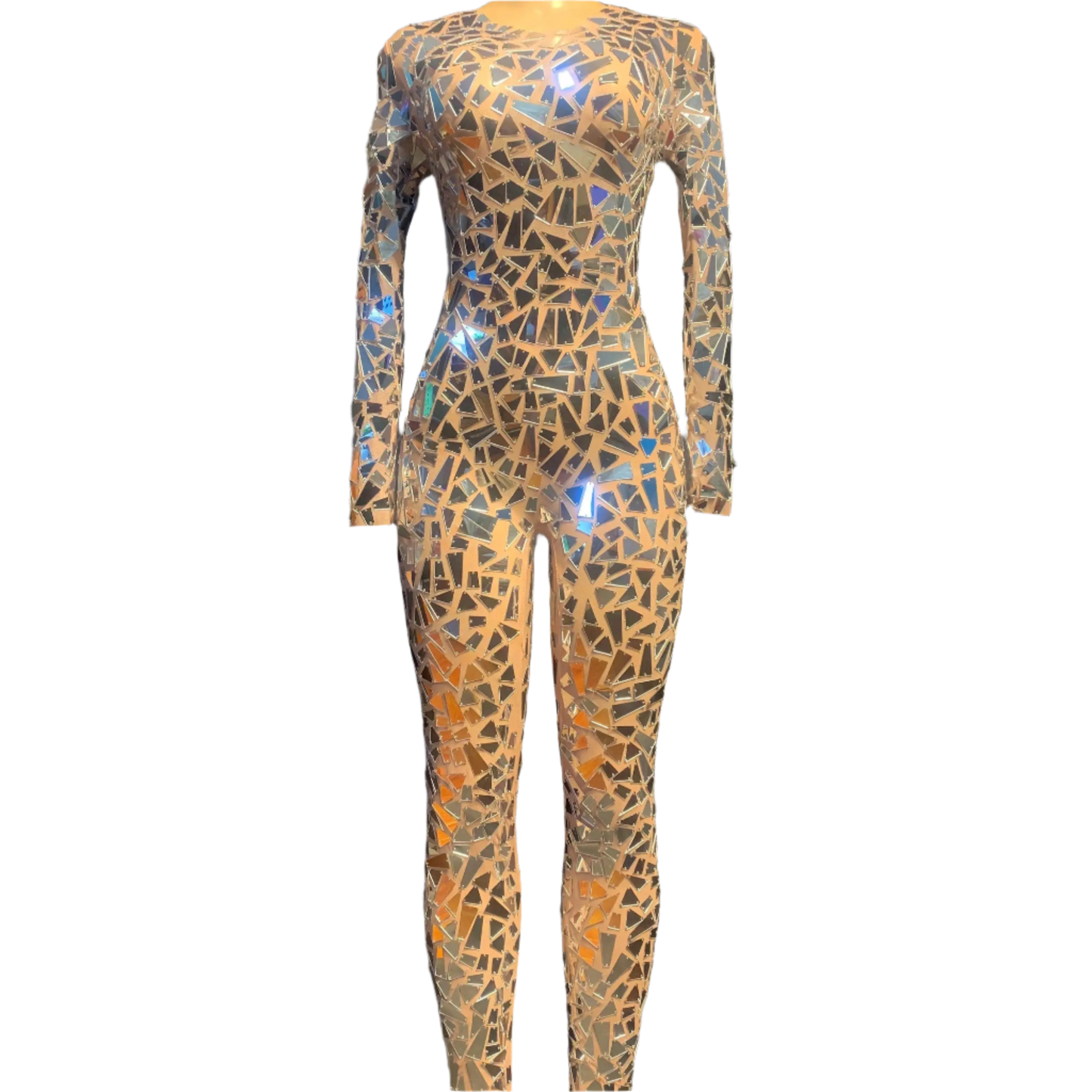 Sexy Transparent Mirrors Jumpsuit Stage Show Dance Wear Mesh Sequins Bodysuit Dance Performance Stretch Costume