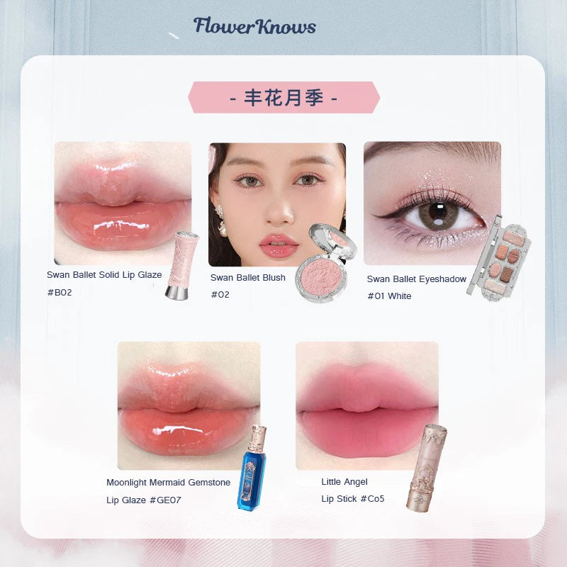 Flower Knows Gift Set Little Angel Lip Glaze Original Matte Blush For Cheeks Vegan Long Lasting Eyeshadow Palette Make Up Set
