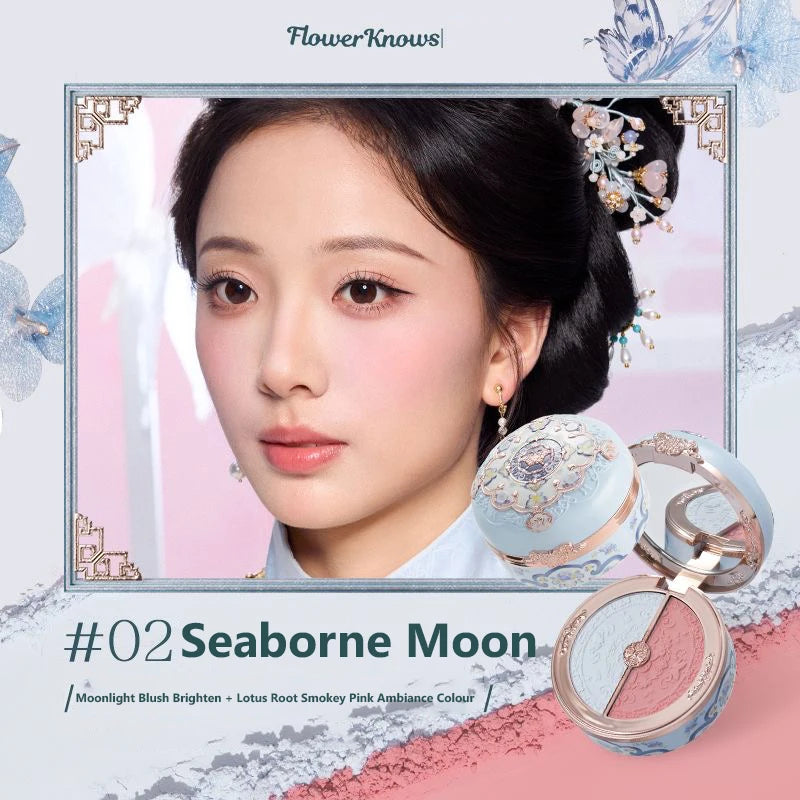 Flower Knows Swan Ballet Velvet Embossed Blush Matte Makeup Pressed Blusher Powder Pallet Women Gift Set