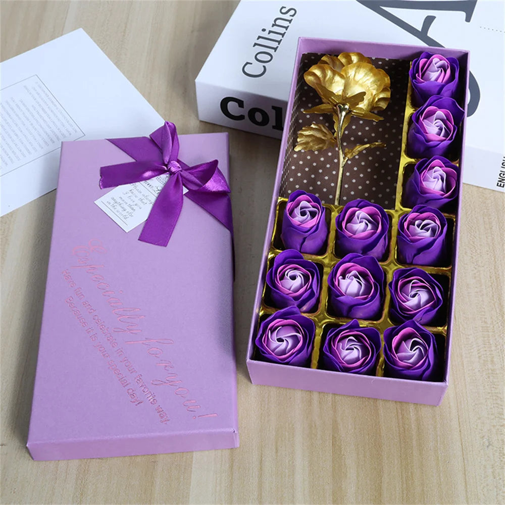 Romantic Rose Soap Gift Box with Golden Rose – Elegant Floral Set for Valentine's Day, Anniversaries & Special Occasions