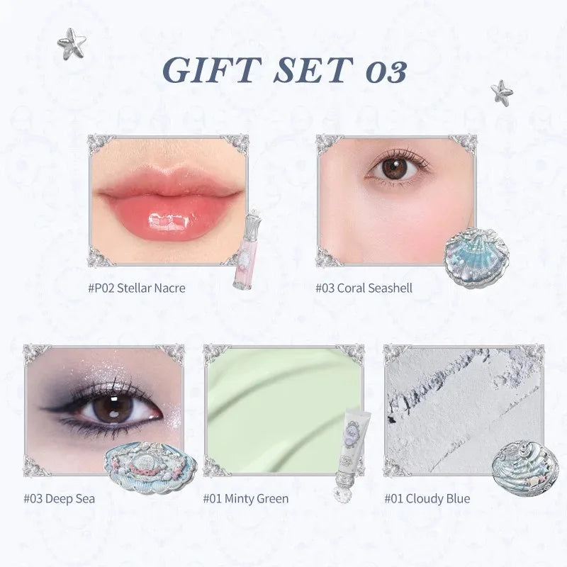 Flower Knows Shell Jewel Collection Professional Makeup Gift Set Eyeshadow Blush Lip Glaze Setting Powder Correcting Primer Kit