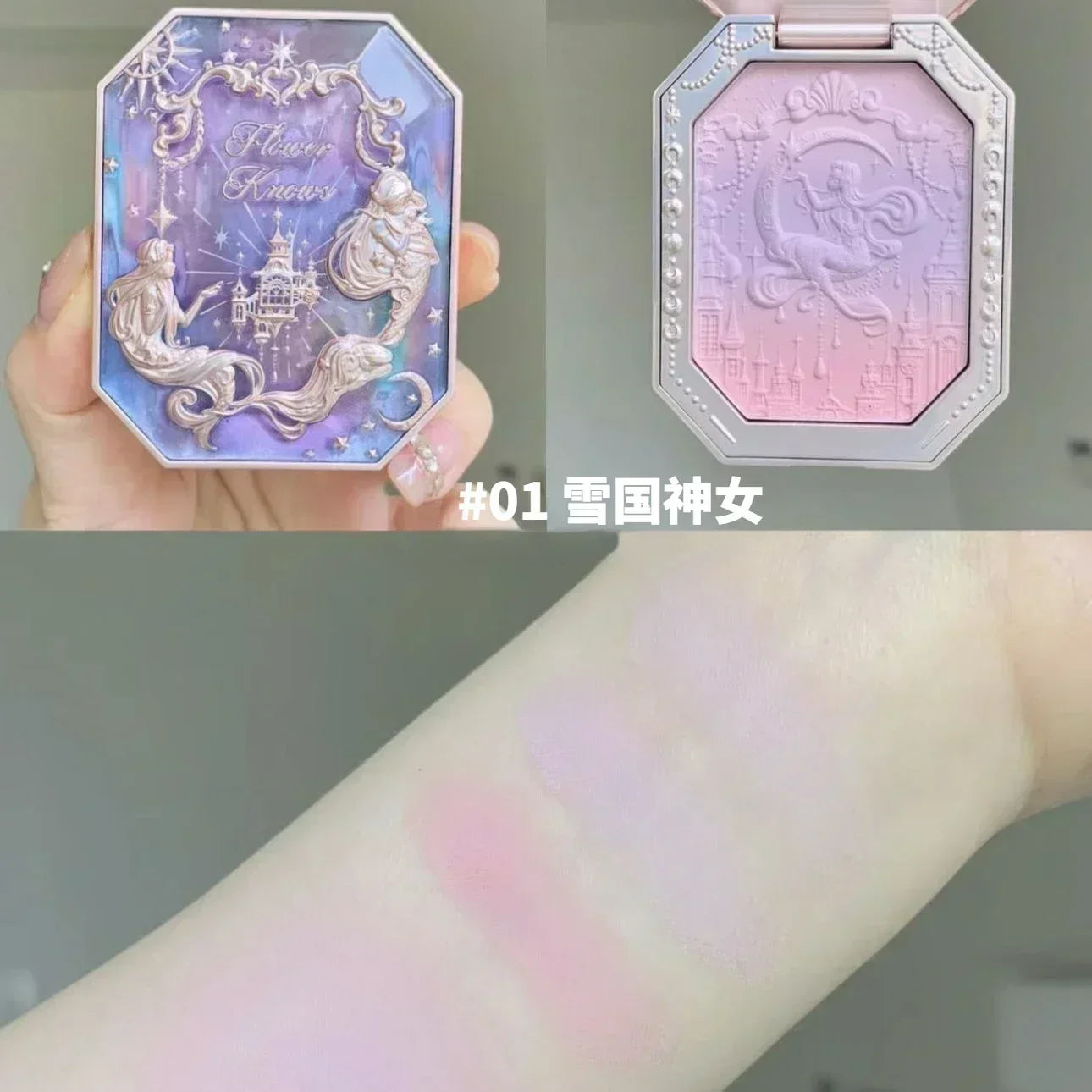 Flower Knows Moonlight Mermaid Gradient Blush Palette Long Lasting Matte Natural Brightening Multi-Color Combo Blush Makeup