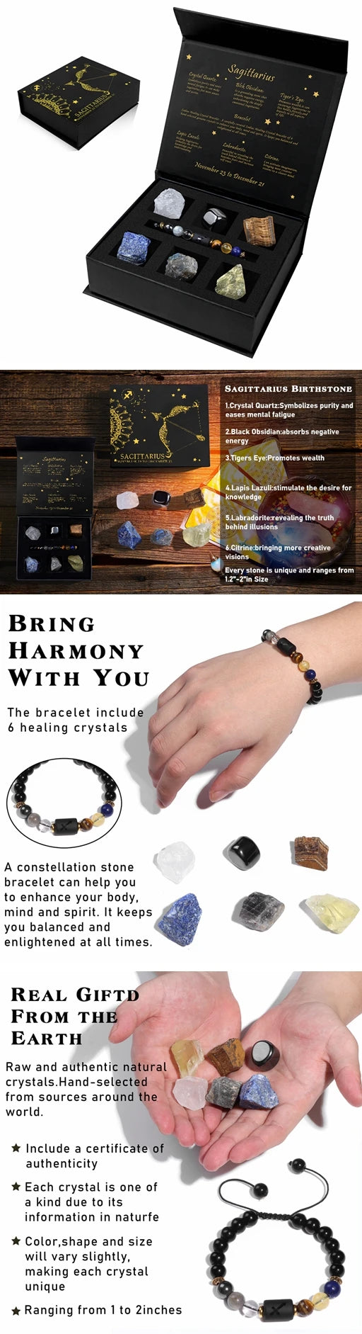 Zodiac Constellation Gift Set – Natural Stone Bracelet & Crystal Box for Astrology Lovers