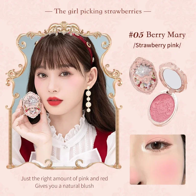 Flower Knows Strawberry Rococo Series Embossed Blush 5g Blush Powder Berry Mary Blusher Palette Makeup Profesional