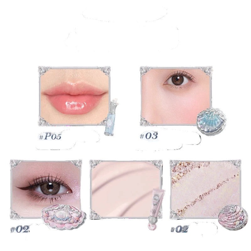 5pcs/set 2025 New Flower Knows Shells Pearl Series Lip gloss Eyeshadow Powder Blush Face Primer Base Makeup Set