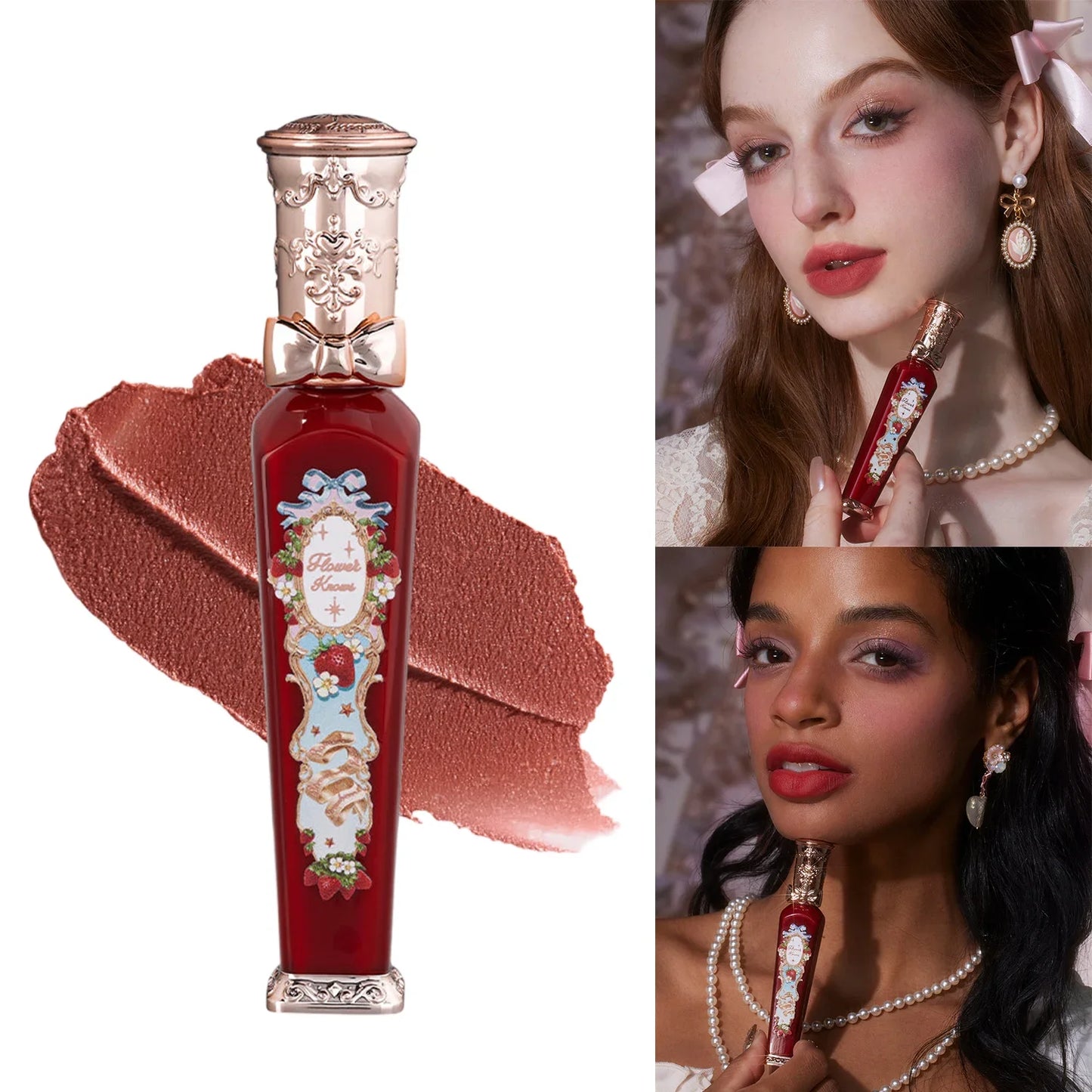Flower Knows Strawberry Rococo Matte Lip Cream Vegan Waterproof Long Lasting Lip Stain Lightweight Blur Tint For Women Girl