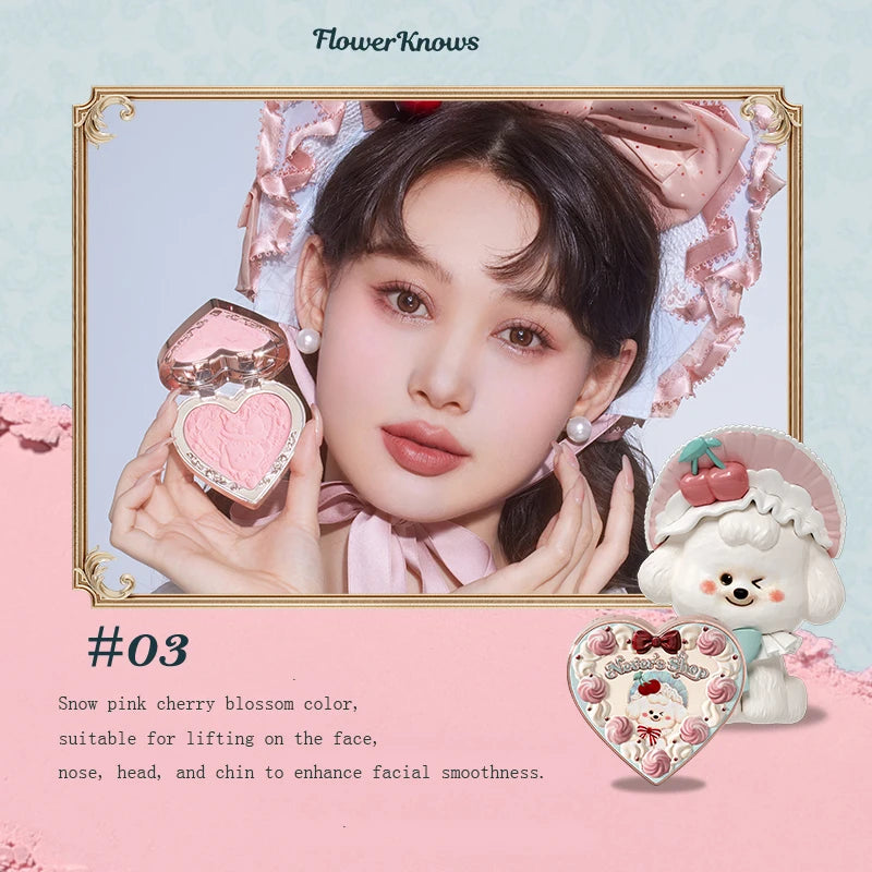 Never's Shop Collection Flower Knows Velvet Blush Cute Makeup Blushes Cruelty-Free Powder Blush Shape Face for a Matte Finish