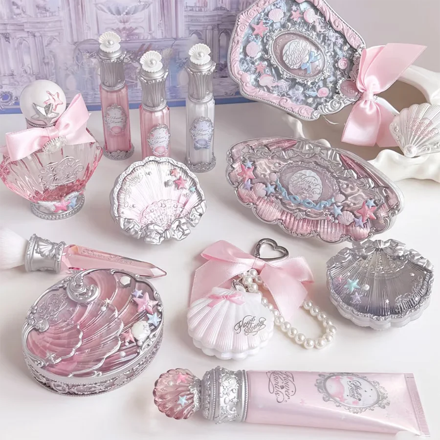 Flower Knows Shell Jewelry Essence Shimmer Lip Gloss Blush For Cheek Red Makeup Pearl Eye Shadow Ocean Mysterious Gift Box