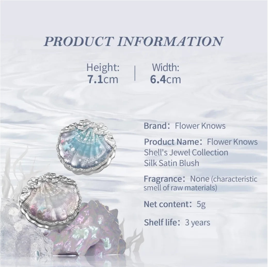 Flower Knows Shell's Jewel Collection Silk Satin Blush 5g Highlight Hybrid Colorful pearls, as soft as silk Beachy glow Makeup