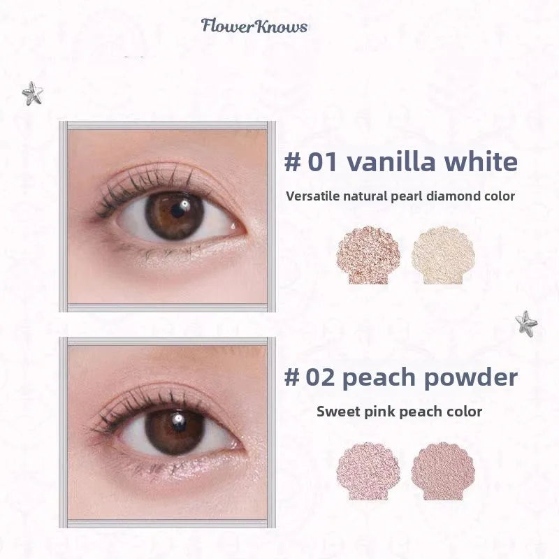 Flowerknows Shell Pearl Double Headed Silkworm Pen Smooth Color Holding Highlighter Makeup Long Lasting Lying Silkworm Pencil