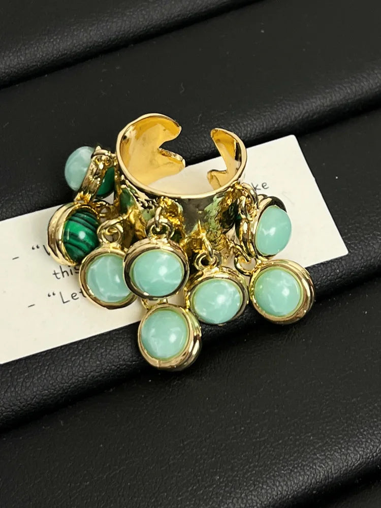 Vintage Multicolor Stone Statement Ring – Open Adjustable Ring for Women, Bohemian Chic Jewelry