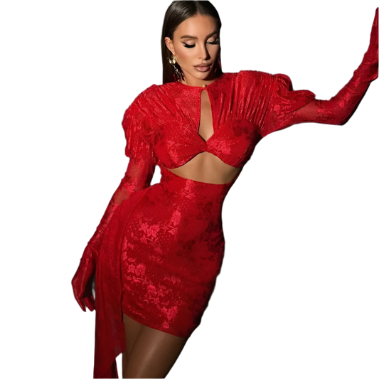 Brand New 2025 Women Luxury Celebrity Sexy Lace Gloves Red Mini Gowns Dress Elegant Evening Party Maxi Dress