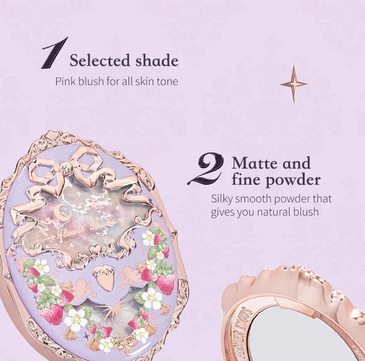Flower Knows Makeup Strawberry Rococo Violet Series Embossed Blush Palette Lightweight, Smooth,Long-lasting Face Enhancing