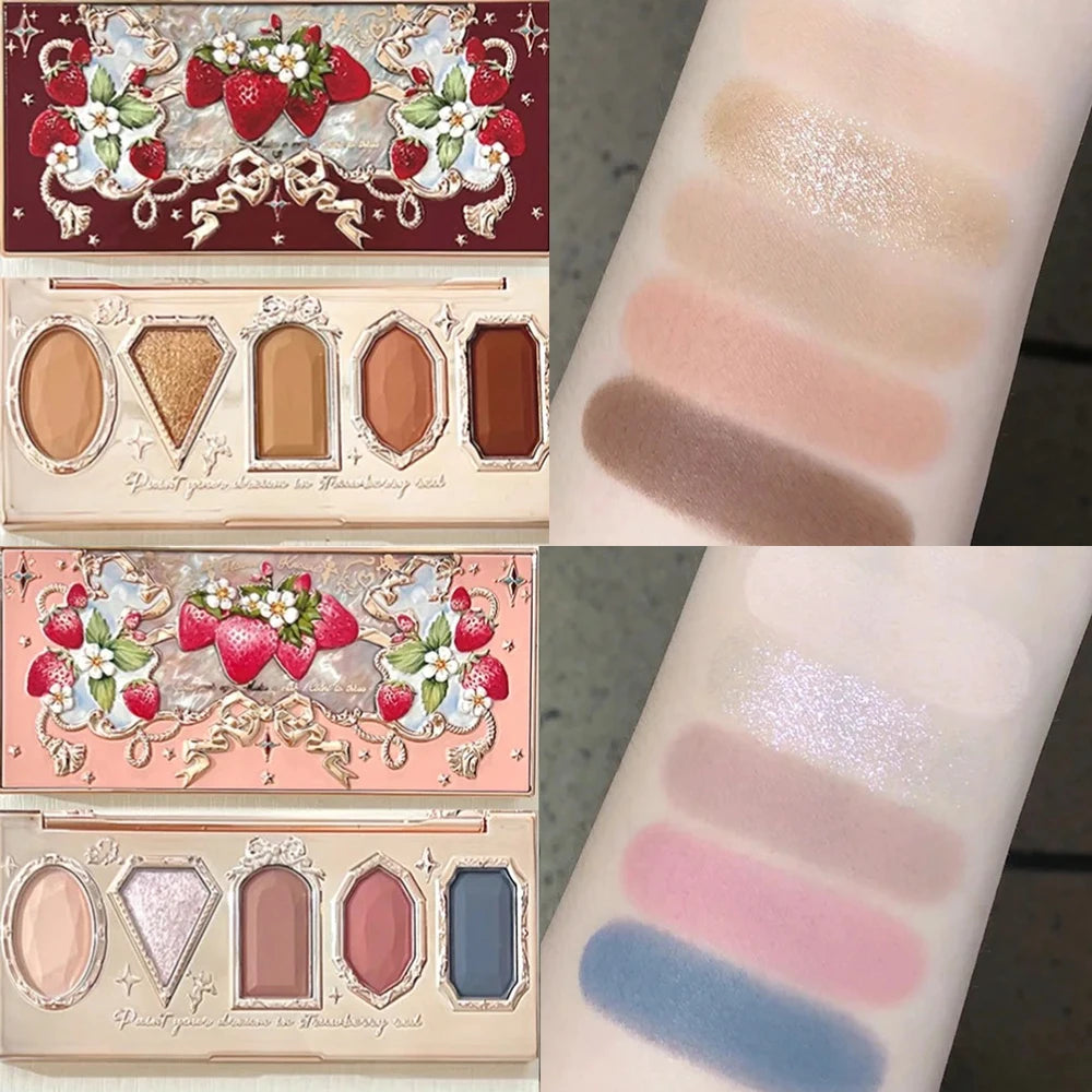 Flower Knows Strawberry Rococo All-In-One Makeup Palette Gift Set Lip Cream Embossed Blush Hand Mirror Travel Kit