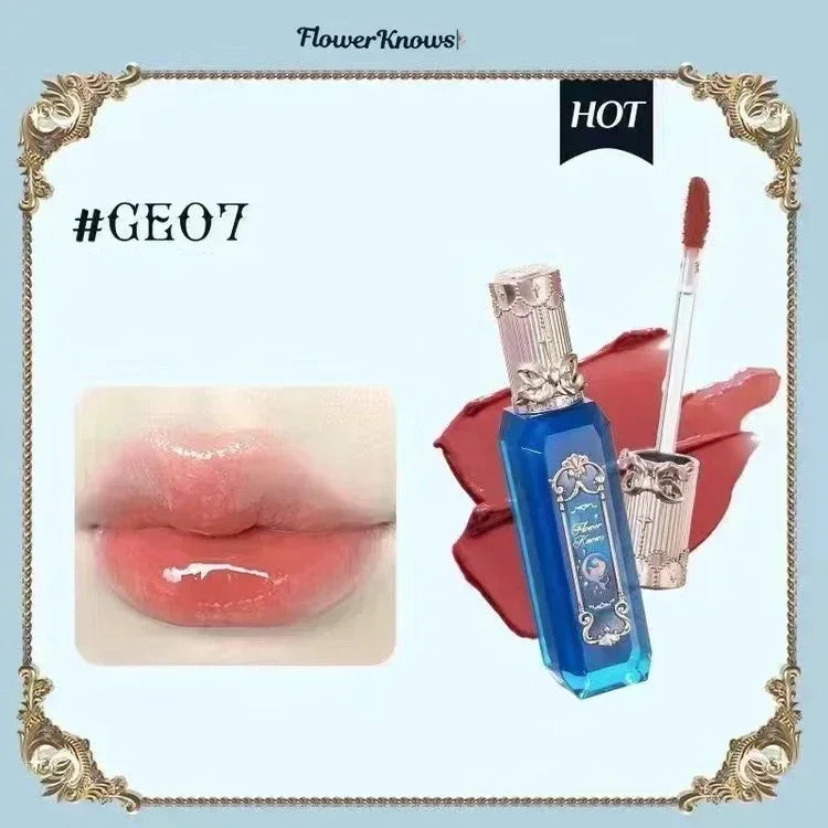 Flower Knows Midsummer Night Series Mirror Lip Gloss Film-forming Lip Balm Moisturizing Long Lasting Non-sticky ALL Lips Makeup