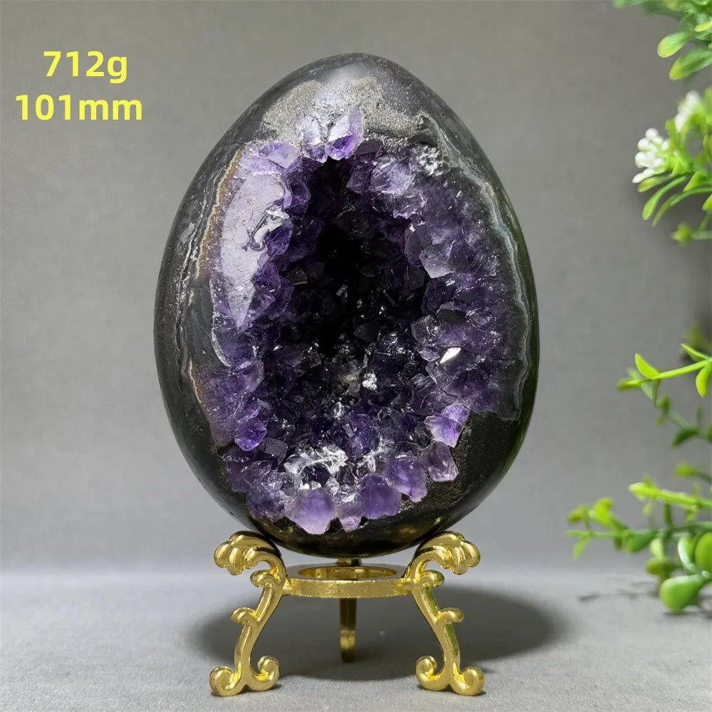 Natural Amethyst Cluster Dinosaur Egg – Quartz Crystal Cave for Spiritual Energy, Healing & Home Decoration
