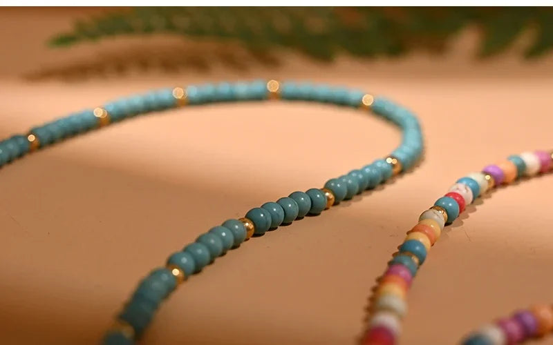 Colorful Stone Choker Necklace for Women – Round Evil Eye Pendant, Boho Style Jewelry, Fashionable Daily & Party Accessory