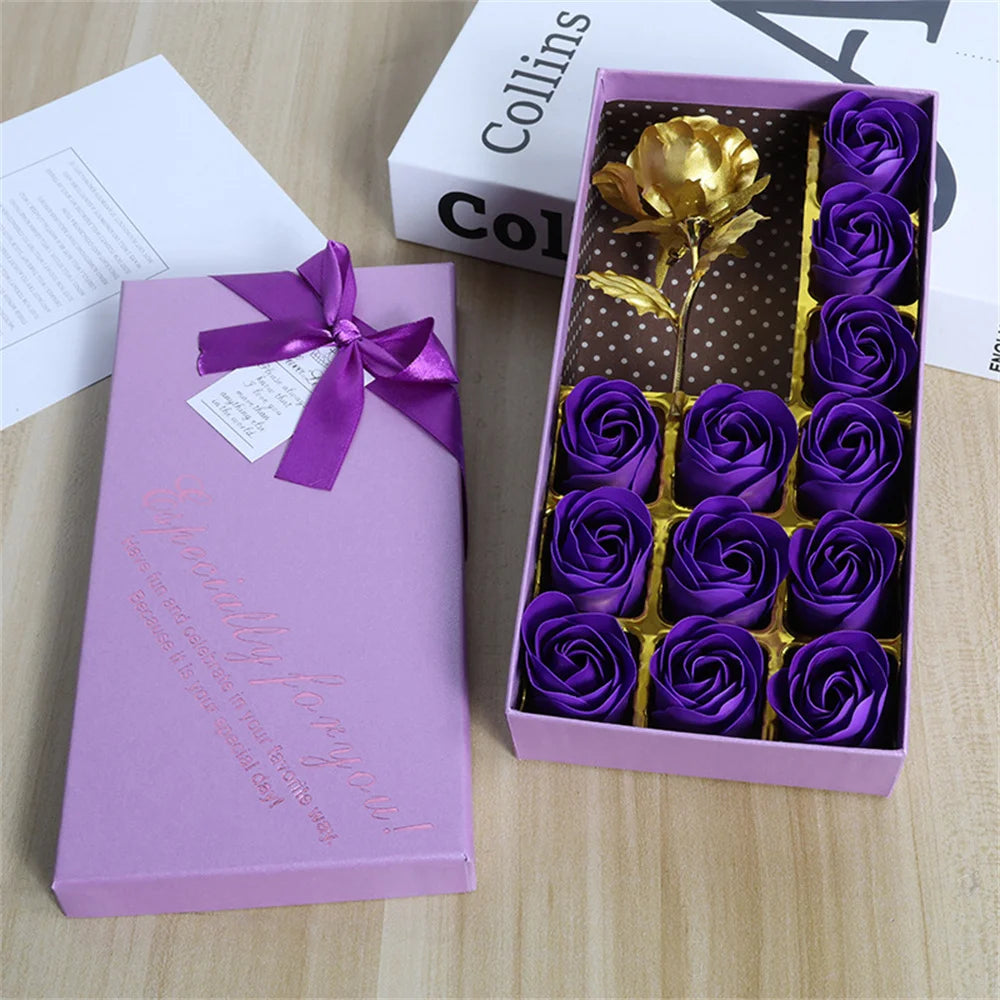 Romantic Rose Soap Gift Box with Golden Rose – Elegant Floral Set for Valentine's Day, Anniversaries & Special Occasions
