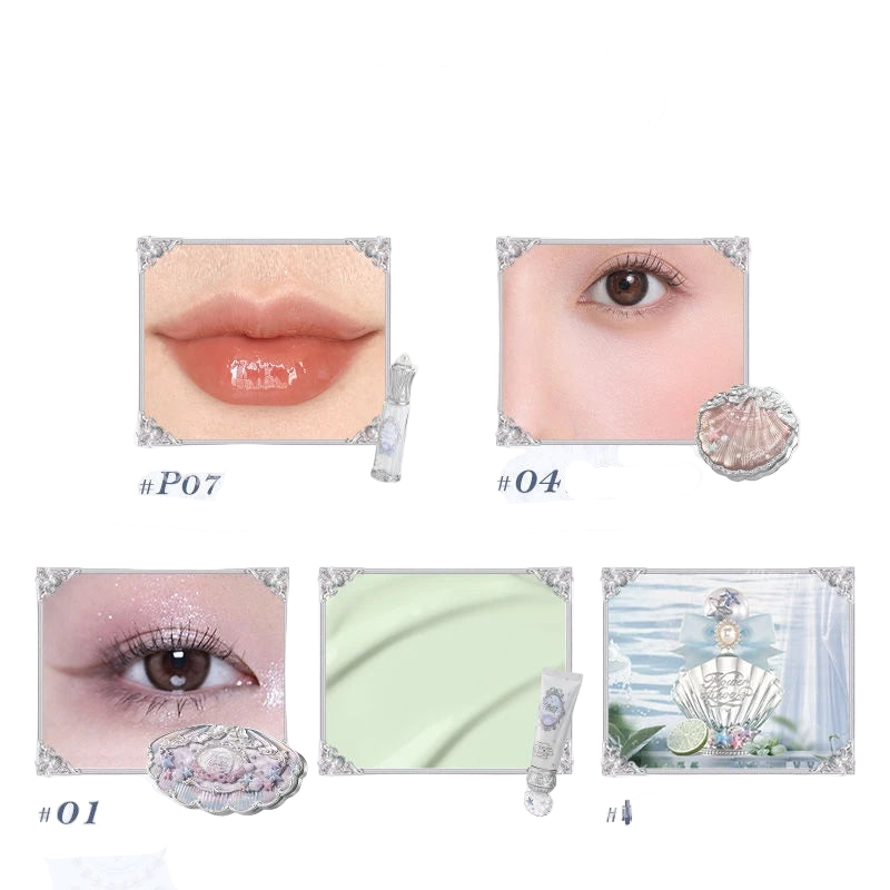 5pcs/set 2025 New Flower Knows Shells Pearl Series Lip gloss Eyeshadow Powder Blush Face Primer Base Makeup Set