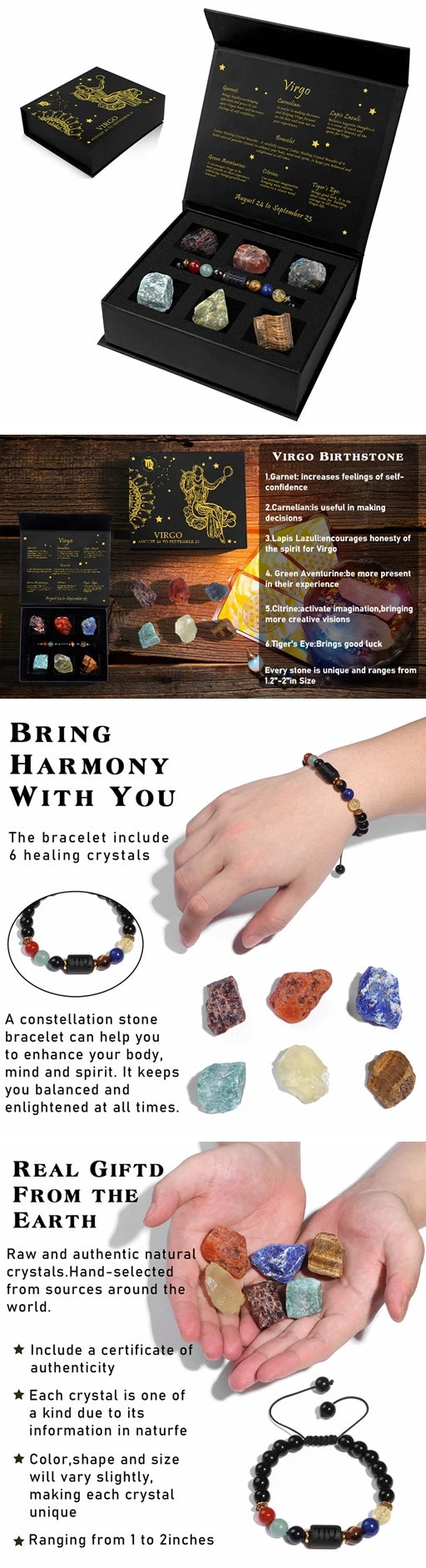 Zodiac Constellation Gift Set – Natural Stone Bracelet & Crystal Box for Astrology Lovers