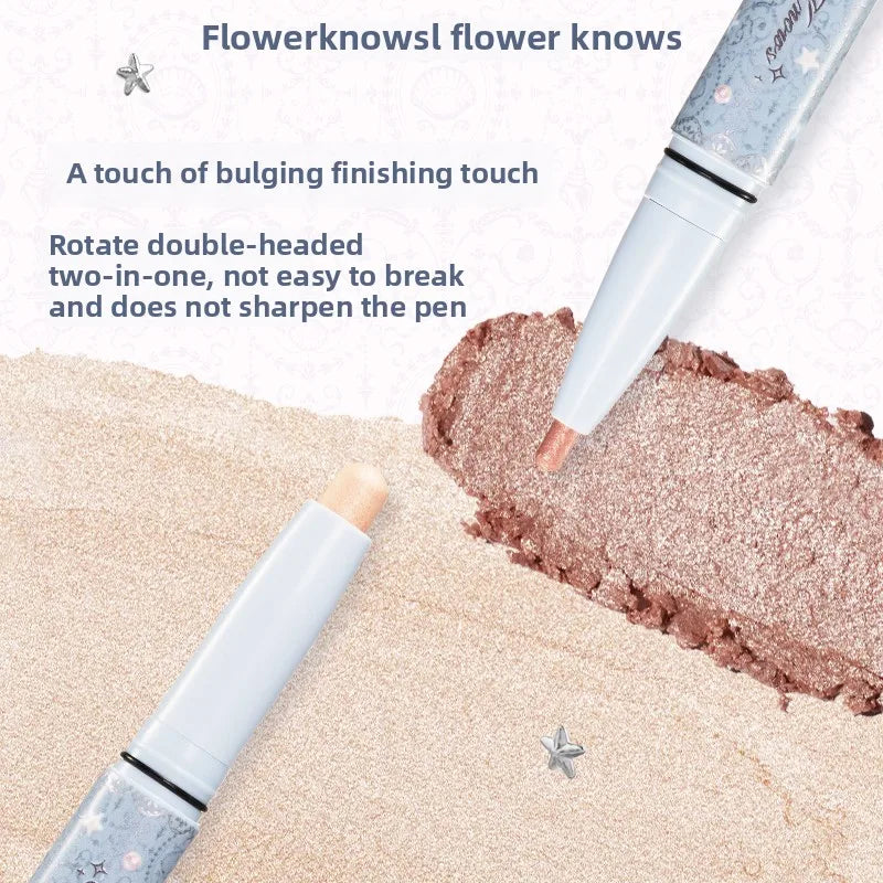 Flowerknows Shell Pearl Double Headed Silkworm Pen Smooth Color Holding Highlighter Makeup Long Lasting Lying Silkworm Pencil