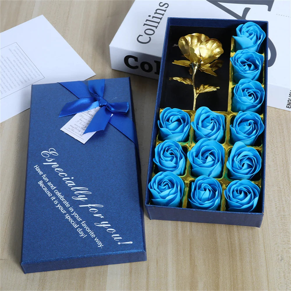 Romantic Rose Soap Gift Box with Golden Rose – Elegant Floral Set for Valentine's Day, Anniversaries & Special Occasions