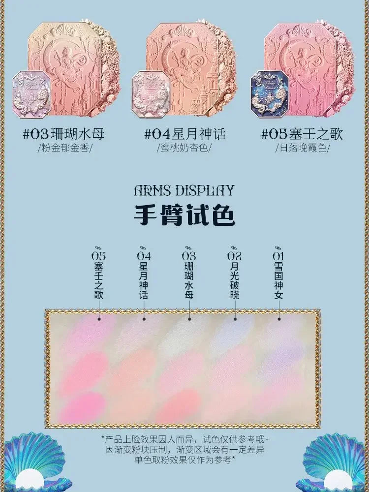 Flower Knows Moonlight Mermaid Gradient Blush Palette Long Lasting Matte Natural Brightening Multi-Color Combo Blush Makeup
