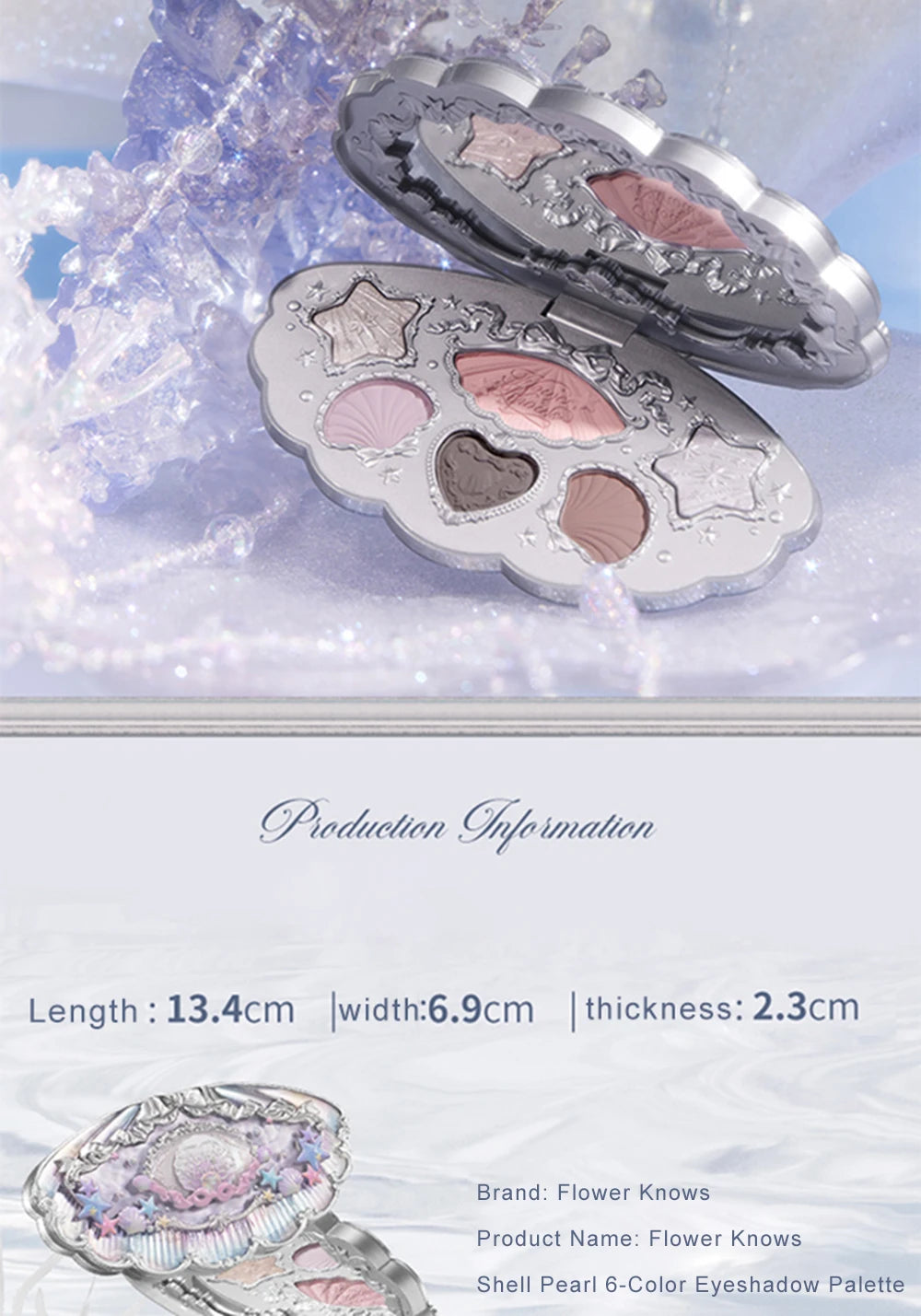 Flower Knows Shell Eyeshadow Palette 6 Colors Matte Shimmer Highly Pigmented Long Lasting Blendable Natural Look Makeup