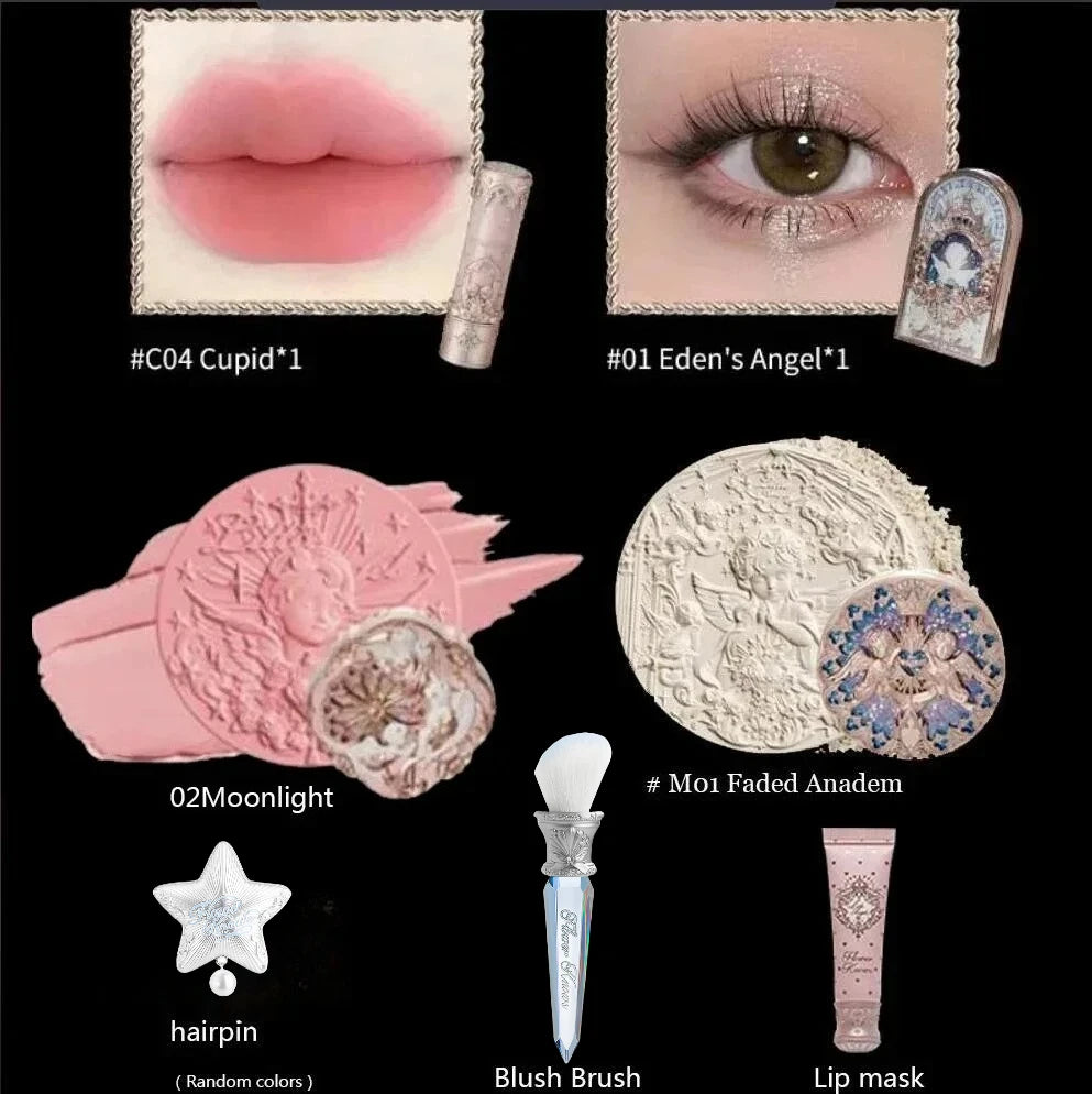 Flower Know Little Angel Collection Makeup Gift Box Eyeshadow Blush Cream Matte Lipstick Highlighter Full Kit All In One