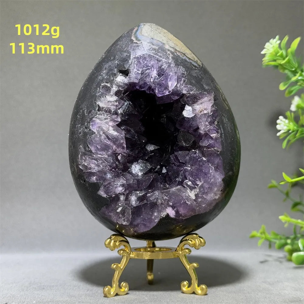 Natural Amethyst Cluster Dinosaur Egg – Quartz Crystal Cave for Spiritual Energy, Healing & Home Decoration