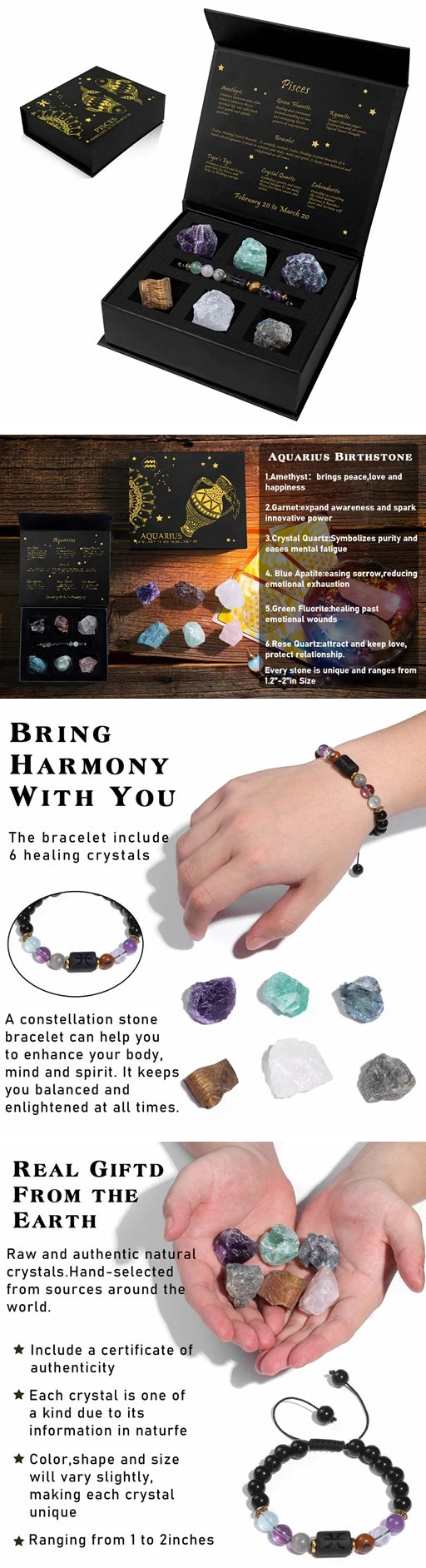 Zodiac Constellation Gift Set – Natural Stone Bracelet & Crystal Box for Astrology Lovers