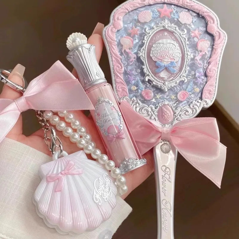 Flowerknows Makeup Hand  Shell Pearl Collection Makeup Mirrors High Beauty Portable Hand Mirror