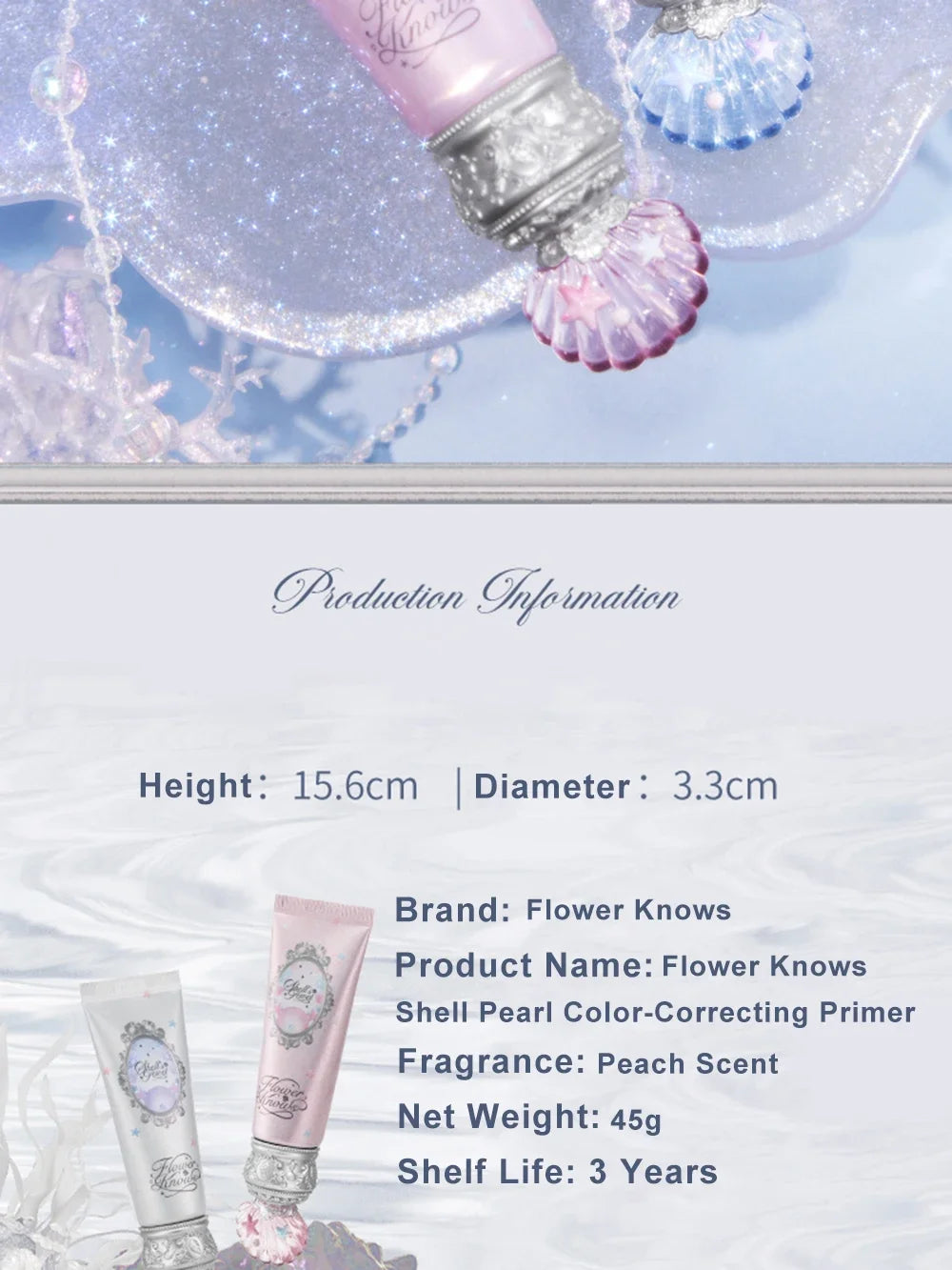 Flower Knows Primer Makeup Shells Jewel Radiance Hydrating Long Lasting Vegan Cruelty Free Base Primer 45g