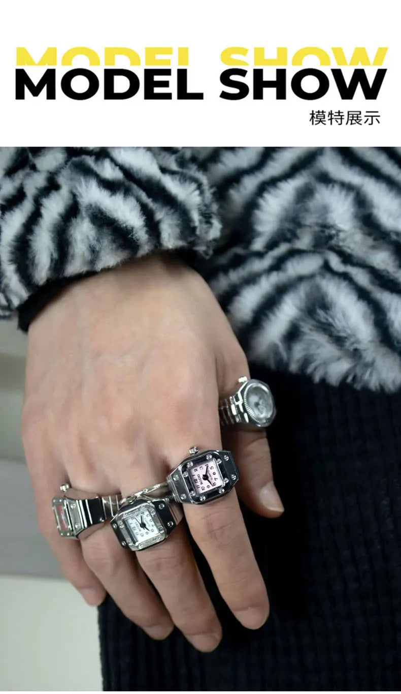 Vintage Punk Mini Watch Ring – Unique Quartz Timepiece for Men & Women | Stylish Retro Finger Accessory