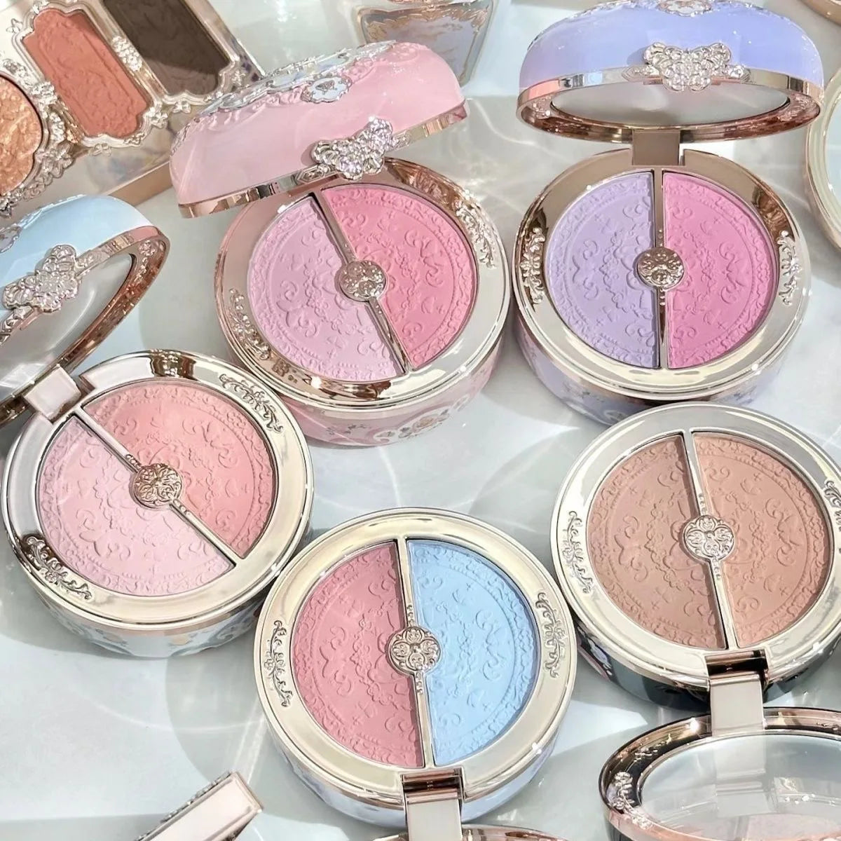 Flower Knows Swan Ballet Velvet Embossed Blush Matte Makeup Pressed Blusher Powder Pallet Women Gift Set