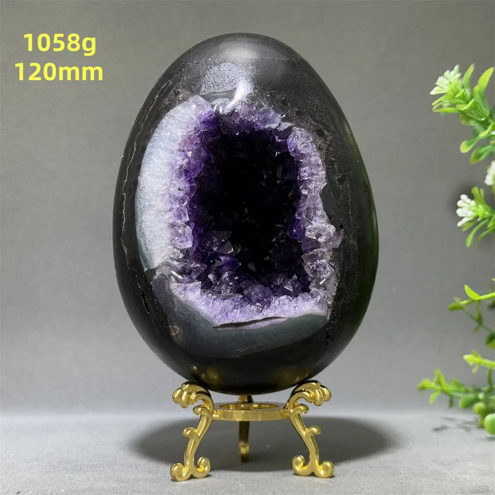 Natural Amethyst Cluster Dinosaur Egg – Quartz Crystal Cave for Spiritual Energy, Healing & Home Decoration