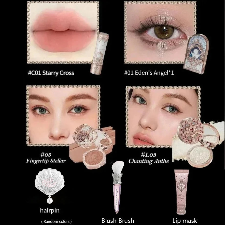 Flower Know Little Angel Collection Makeup Gift Box Eyeshadow Blush Cream Matte Lipstick Highlighter Full Kit All In One