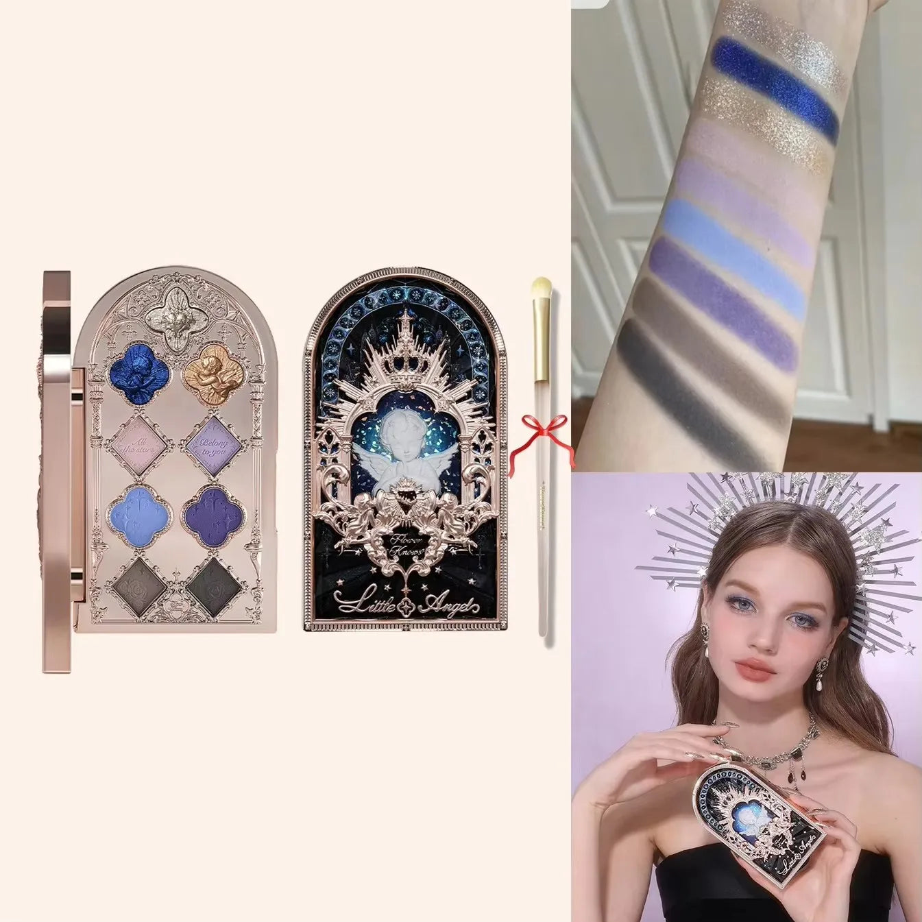 Flower Knows Little Angel 9 Color Eyeshadow Palette Matte Shimmer Glitter Vegan Cruelty Free Waterproof High Pigment eyeshadow