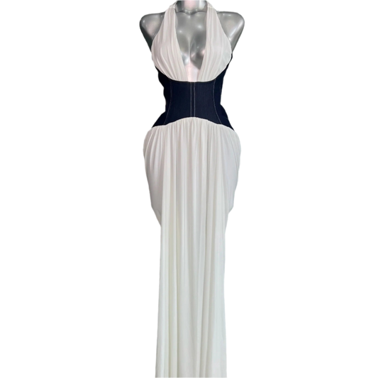 Brand New 2025 Women Sexy V Neck Halter Backless Bodycon Maxi Dress Patchwork Evening Party Dress Vestido
