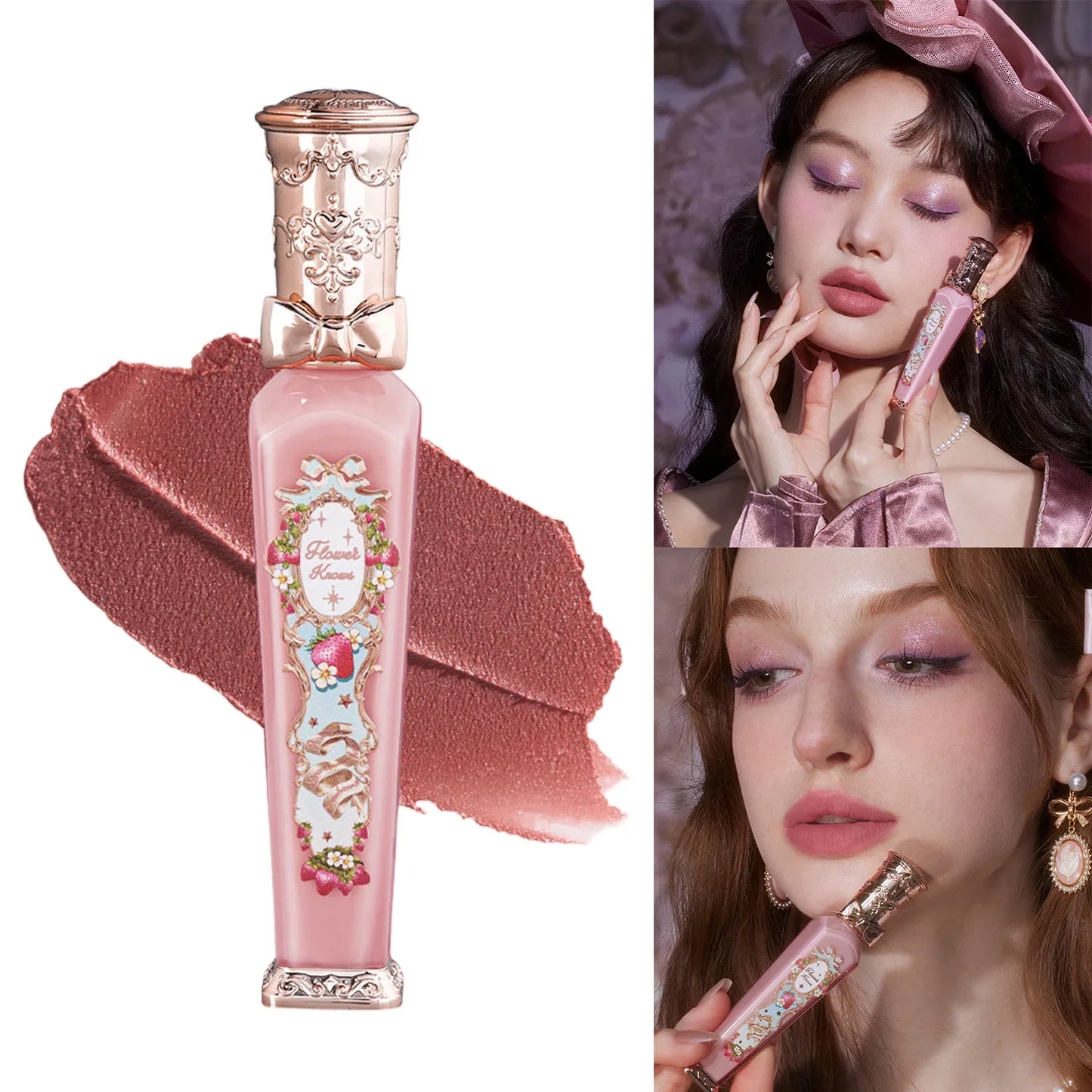 Flower Knows Strawberry Rococo Matte Lip Cream Vegan Waterproof Long Lasting Lip Stain Lightweight Blur Tint For Women Girl