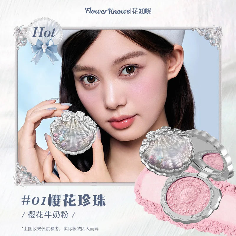 Makeup Flowerknows Shell Pearl Collection Silk Satin Blusher Lightweight Highly Pigmented Blush Powder Long Lasting Face Blushes