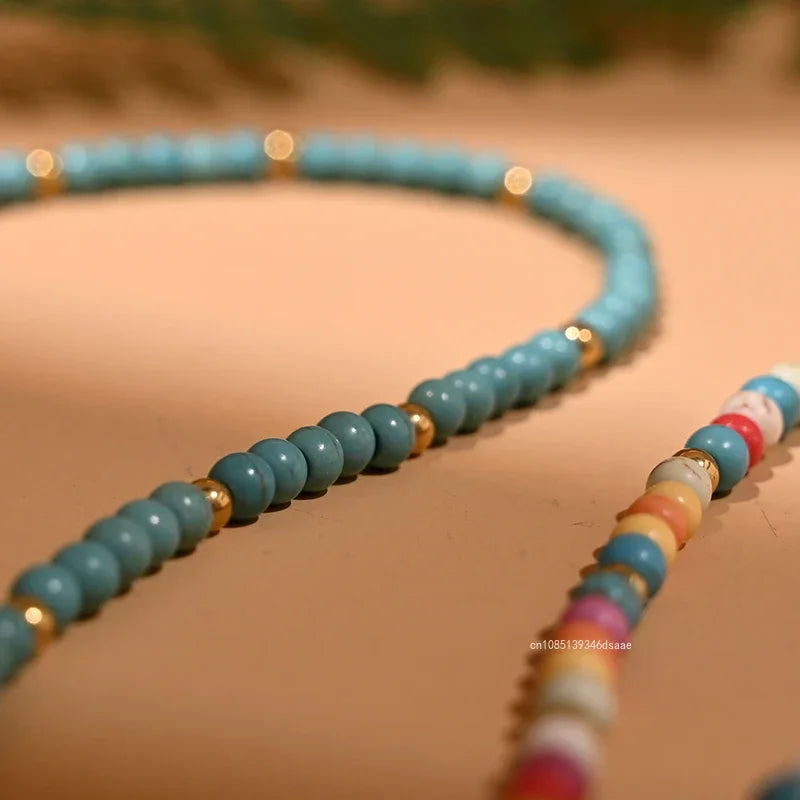 Colorful Stone Choker Necklace for Women – Round Evil Eye Pendant, Boho Style Jewelry, Fashionable Daily & Party Accessory