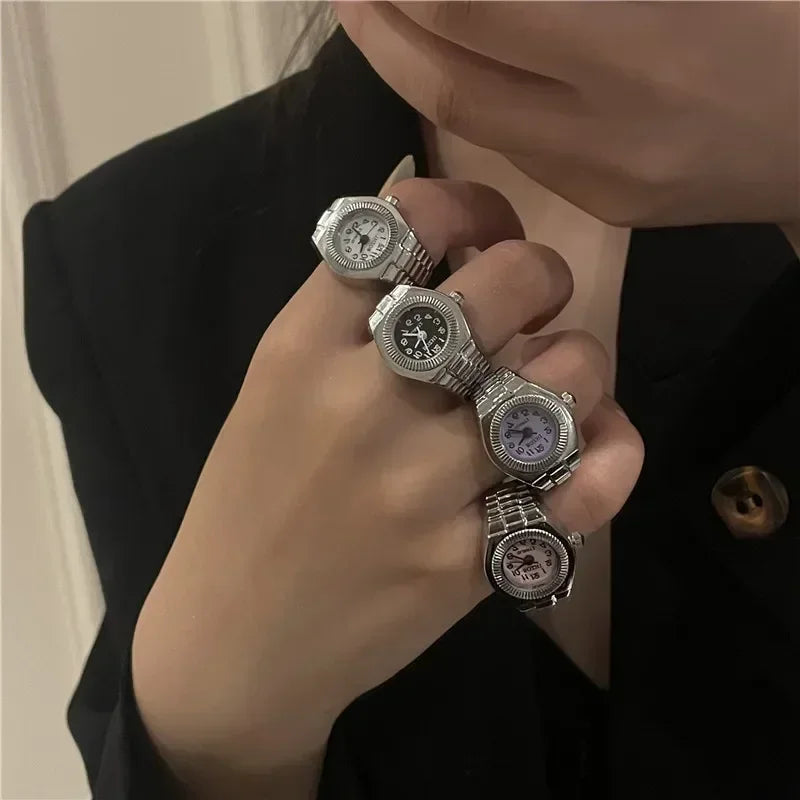Vintage Punk Mini Watch Ring – Unique Quartz Timepiece for Men & Women | Stylish Retro Finger Accessory